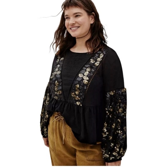 Anthropologie Tops - NWT Anthropologie Neale Sequin Peplum Top Sz XL Night Out Whimsigoth Renaissance